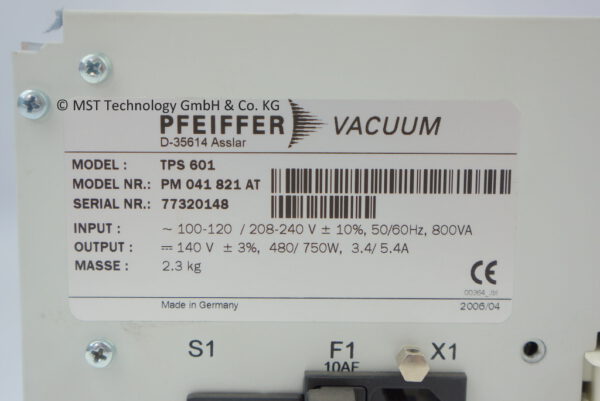 Pfeiffer Vacuum TPS 601 Turbopumpen Netzteil (PM 041 821 AT) – Bild 3